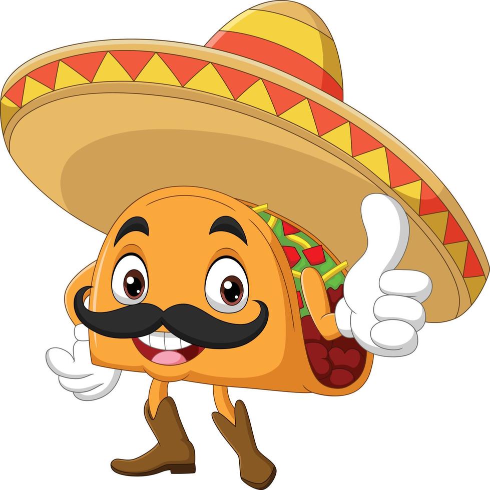 mascota de taco de dibujos animados dando pulgar hacia arriba vector