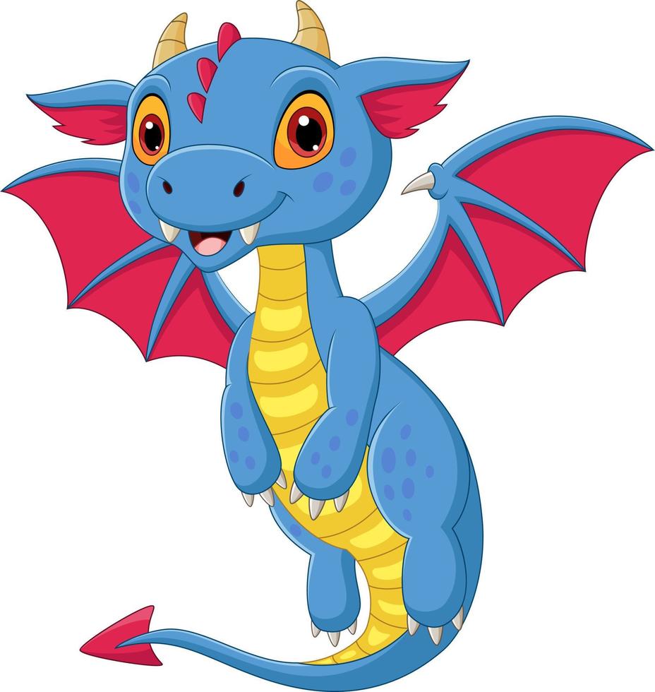 Cartoon baby dragon flying on white background vector