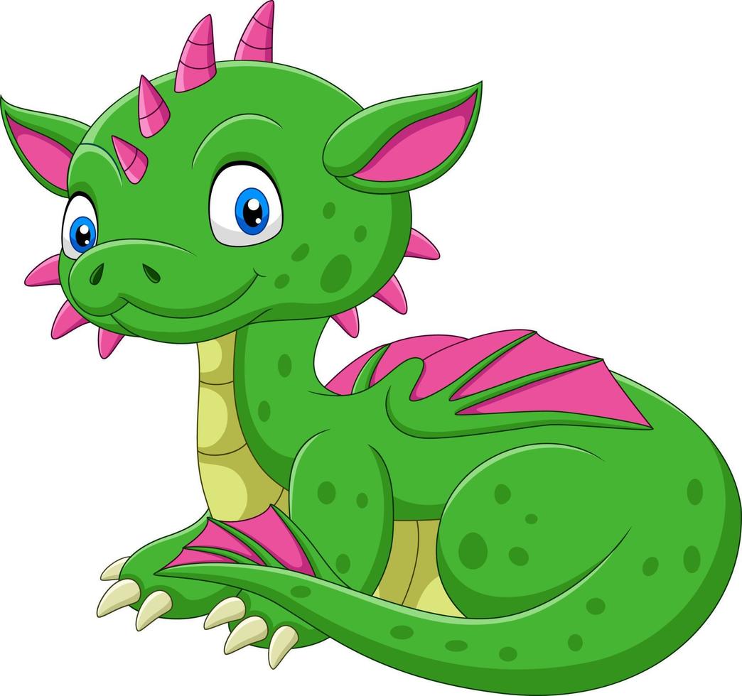 Cartoon baby green dragon sitting vector
