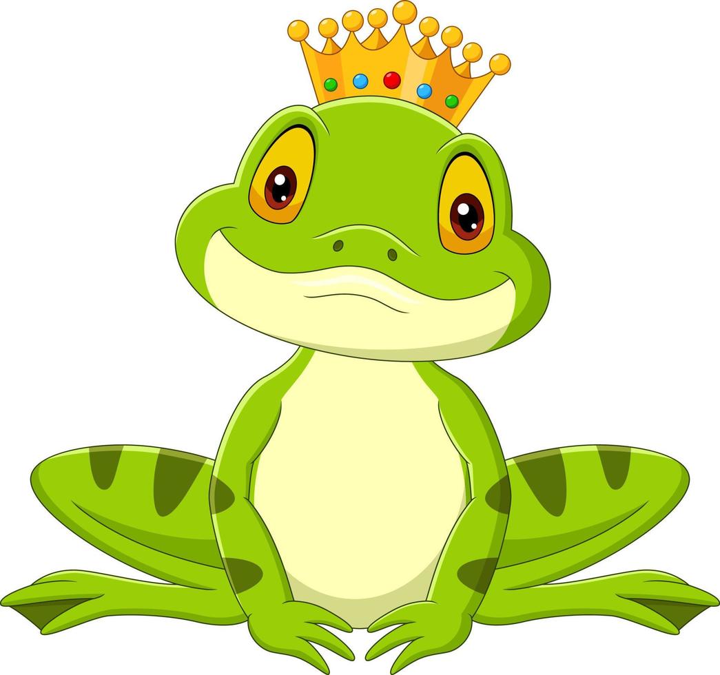 Cartoon happy king frog on white background vector