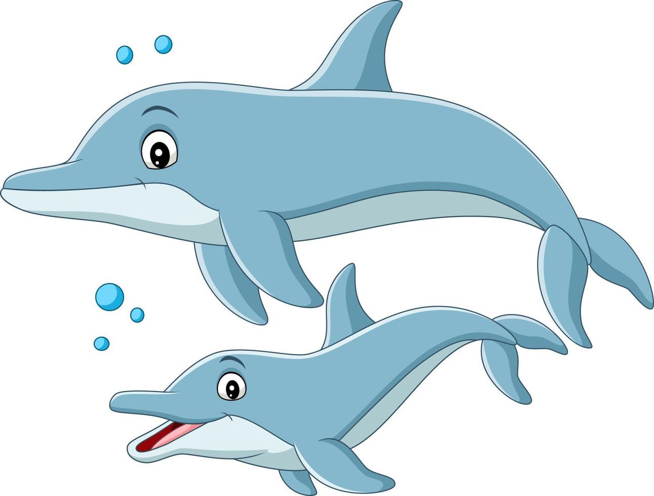 Cartoon mother dolphin swims with baby vector