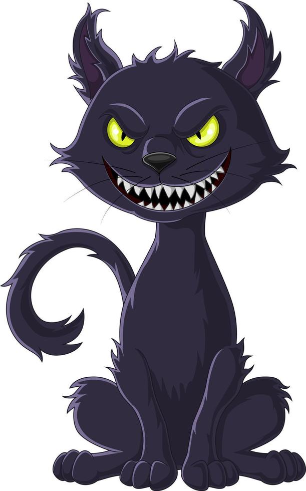 Cartoon scary black cat isolated on white background vector