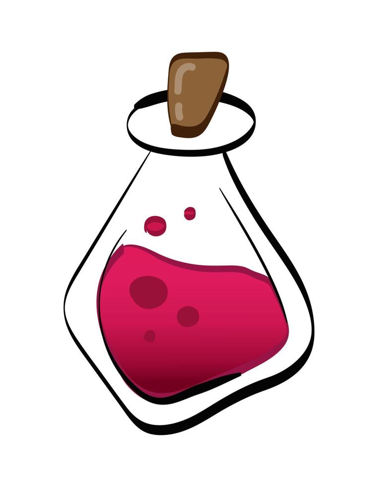 elixir líquido en una botella en estilo de dibujos animados sobre un fondo blanco. vector