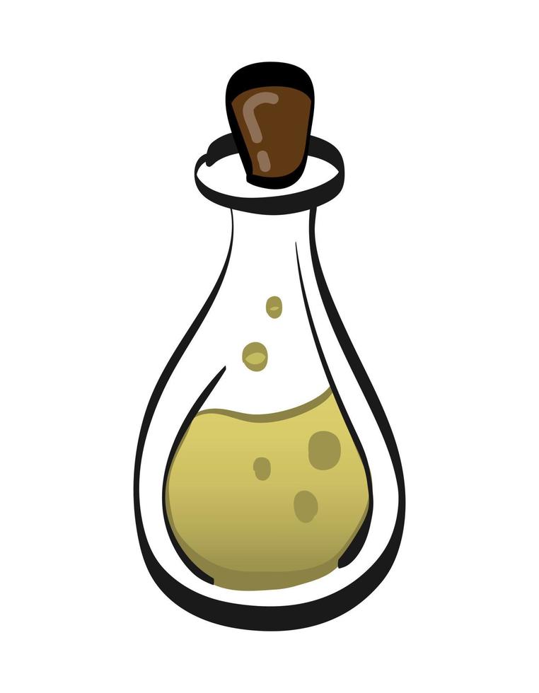 Liquid elixir in a bottle in cartoon style on a white background. vector