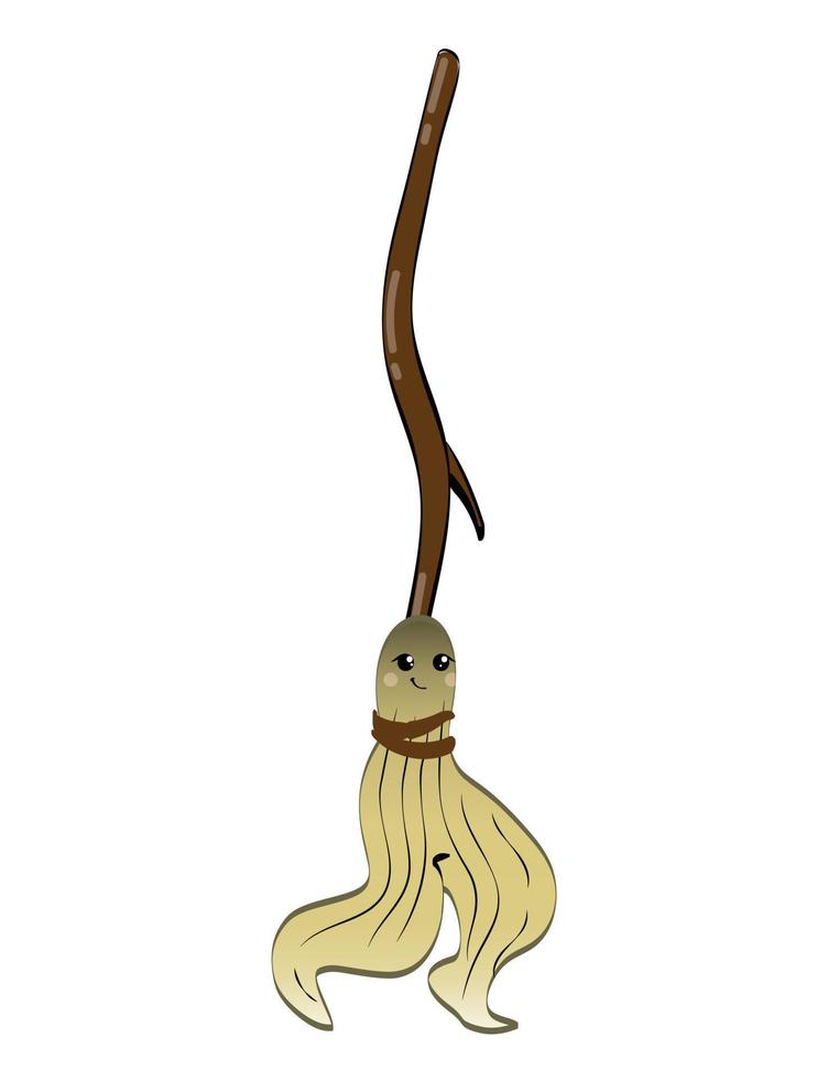 Broom in cartoon style on a white background. vector