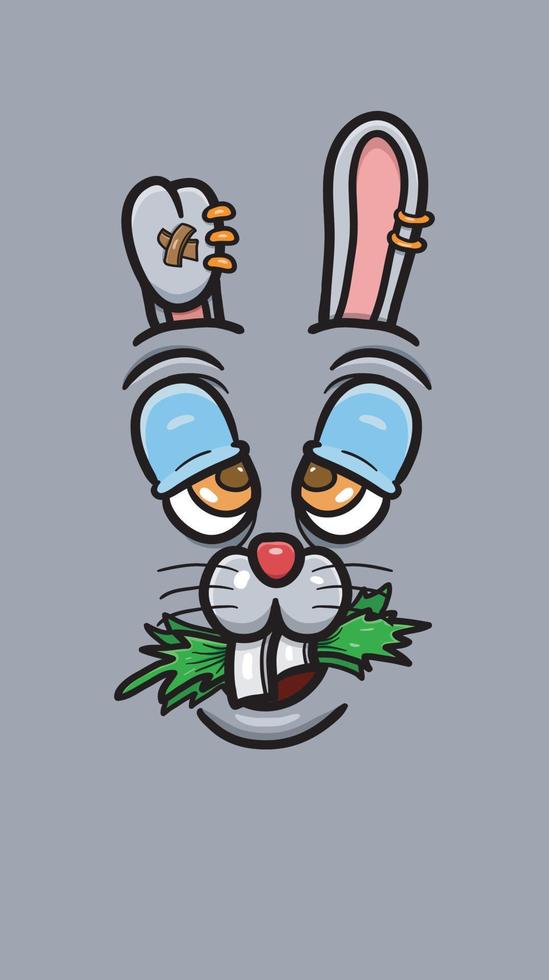 Cute Doodle Rabbit Face With Doodle Expression Eat Marijuana. Vector Poster Wallpaper Background.