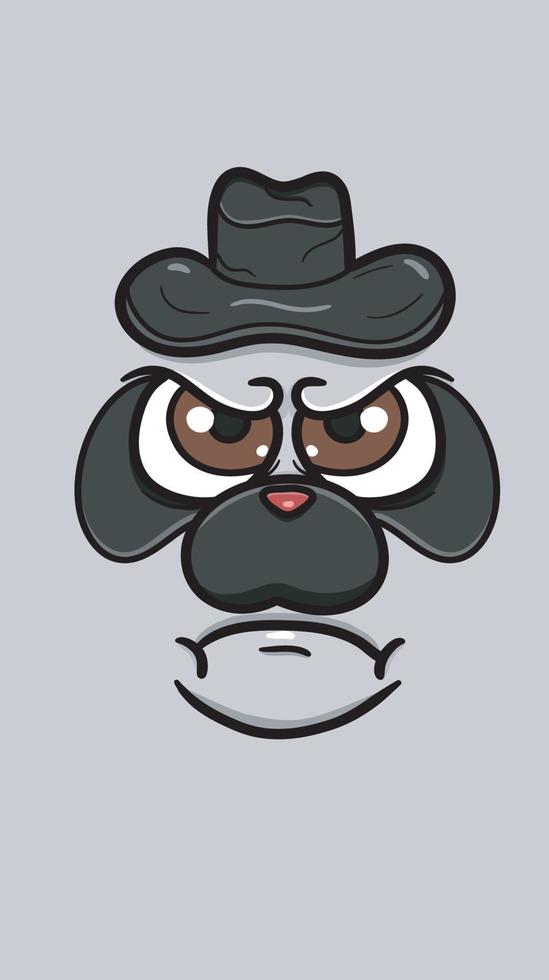 Cute Angry Panda Face With Mafia Hat. Vector Poster Wallpaper Background.