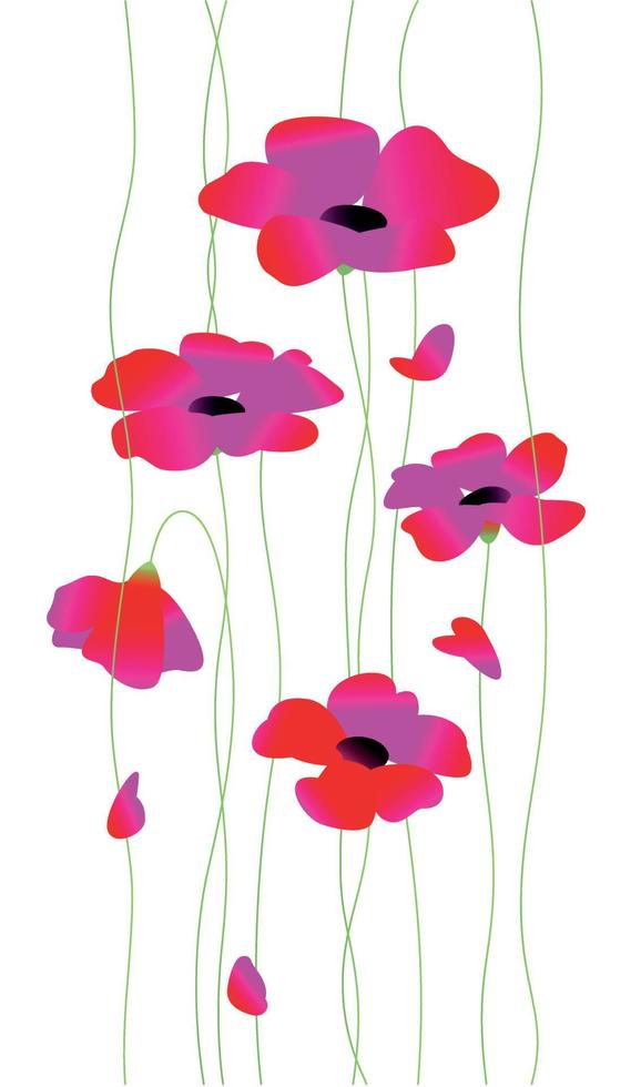 Flowers red poppies on stalks. Vector. Womens beautiful fashionable illustration for postcard, congratulations on the holiday. Pattern for fabric and wall wallpaper. Floral ornament. vector