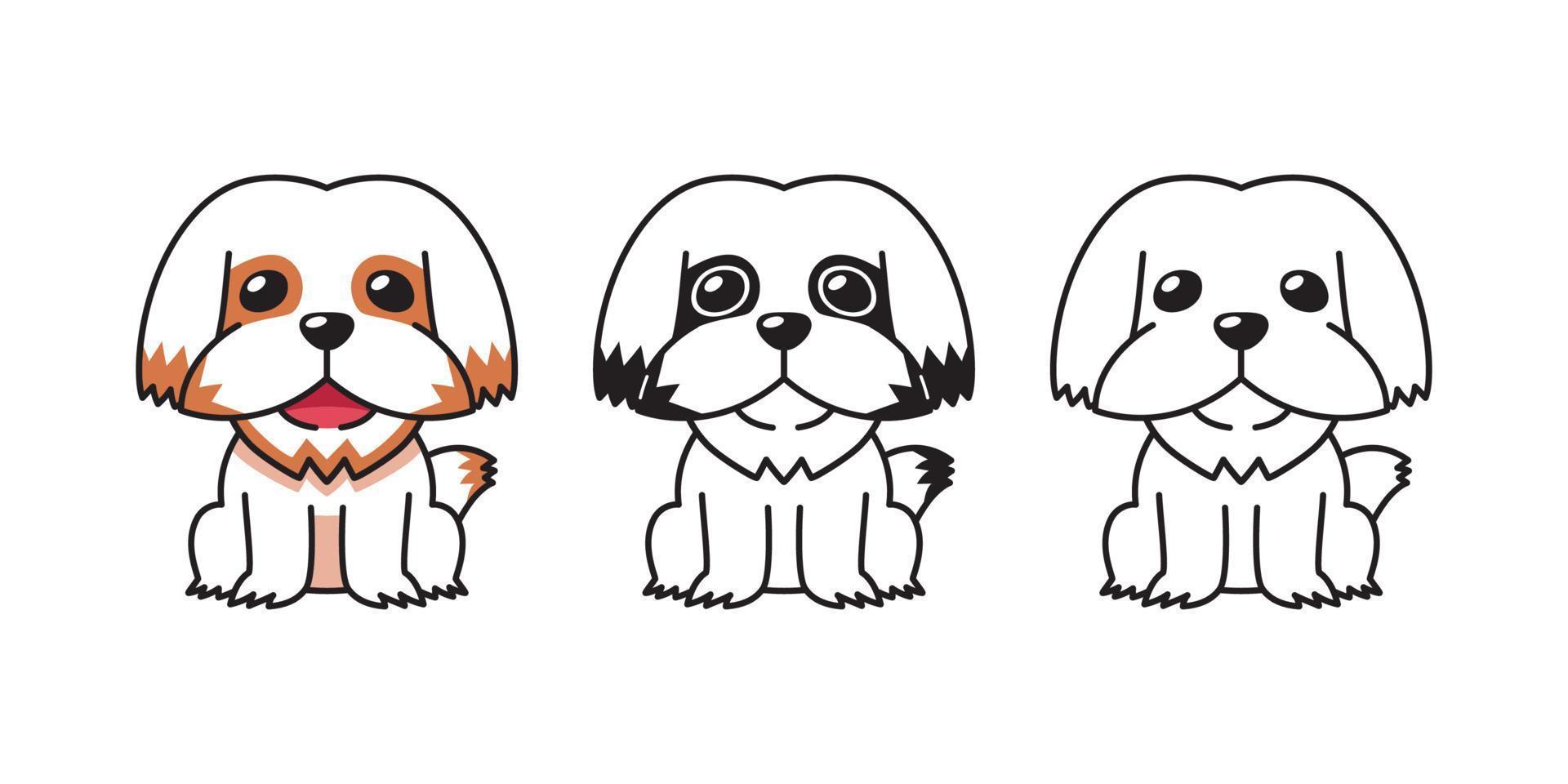 Vector cartoon set of shih tzu dog