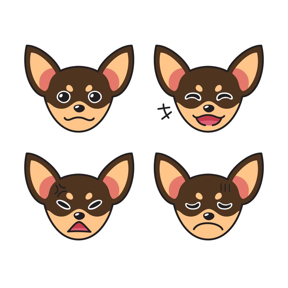 Set of character chihuahua dog faces showing different emotions vector