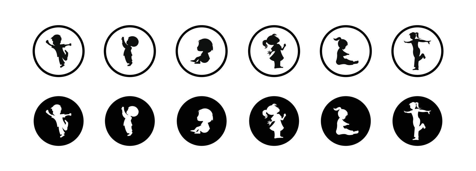 Vector silhouette of children,icon collection of children silhouettes boys and girls set vector illustration