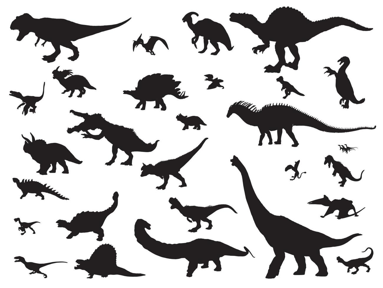 Dinosaurs and Jurassic dino monsters icons. Vector silhouette