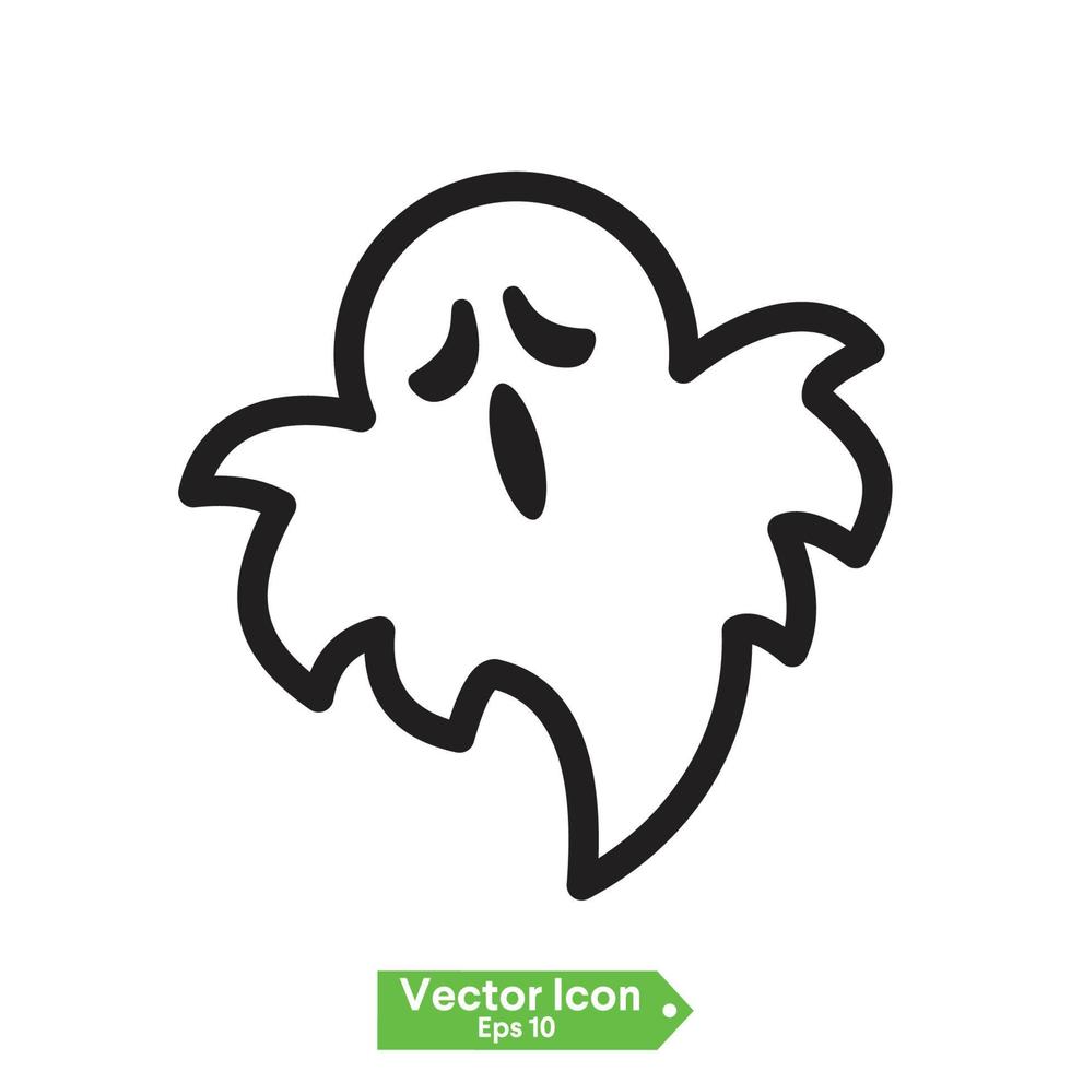 Isolated ghost icon on a White Background. Ghost vector icon, Emotion Variation. Simple flat style design elements. Creepy horror images.