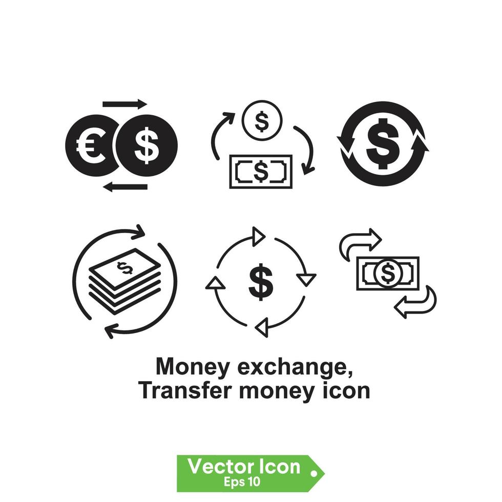 cambio de dinero, icono de transferencia de dinero. icono de dinero y pago, símbolo aislado sobre fondo blanco, ilustración vectorial vector