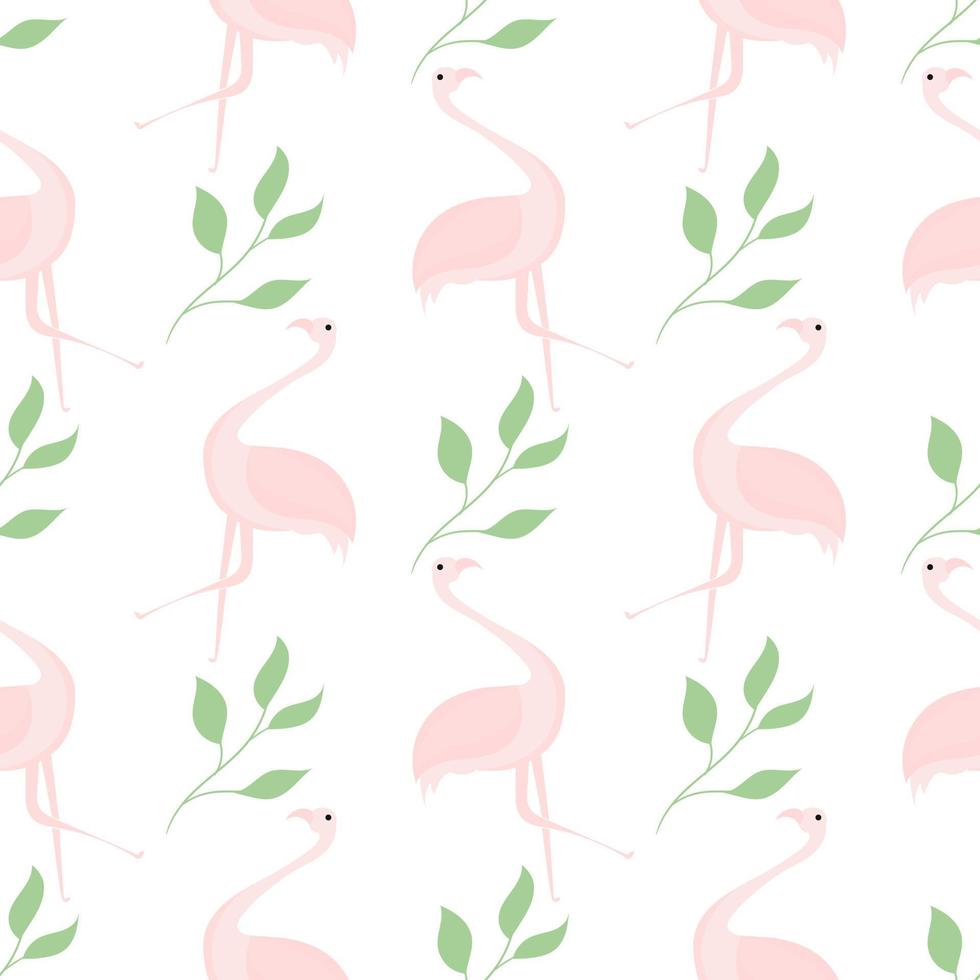 seamless pattern of flamingos and leaves vector