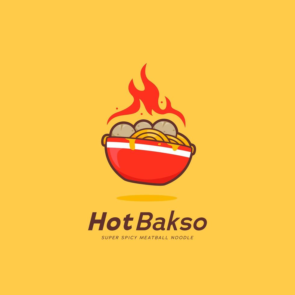 Plantilla de icono de logotipo de albóndigas de bakso picante caliente con llama de fuego vector