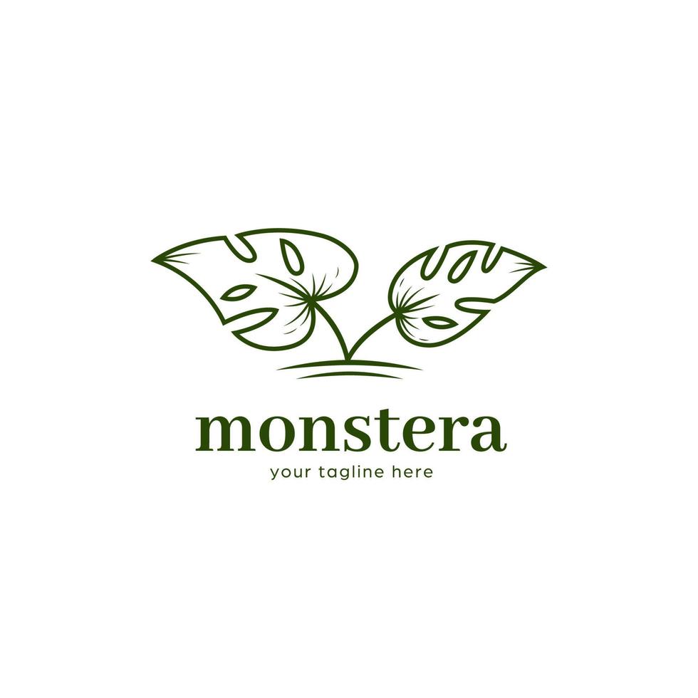 monstera nature aesthetic plant logo icon template with outline symbol style vector