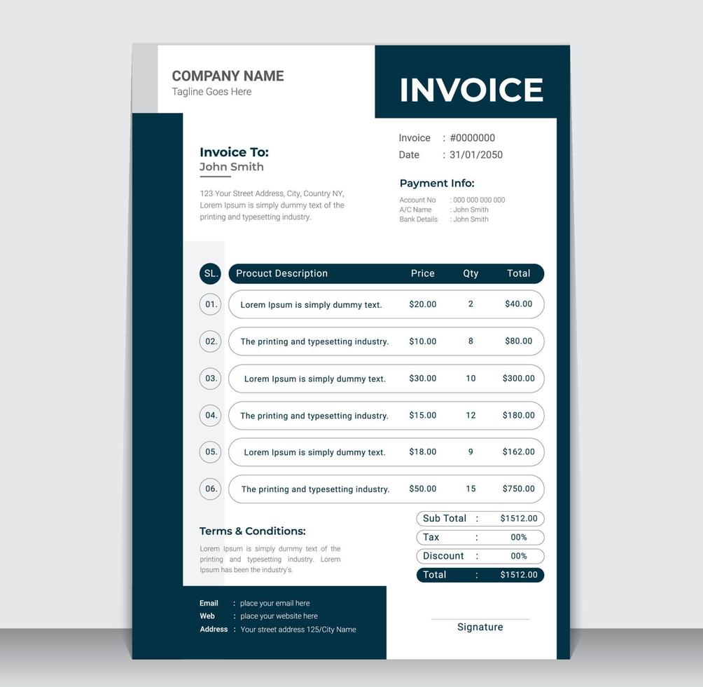 Creative Business Invoice Design Template vector