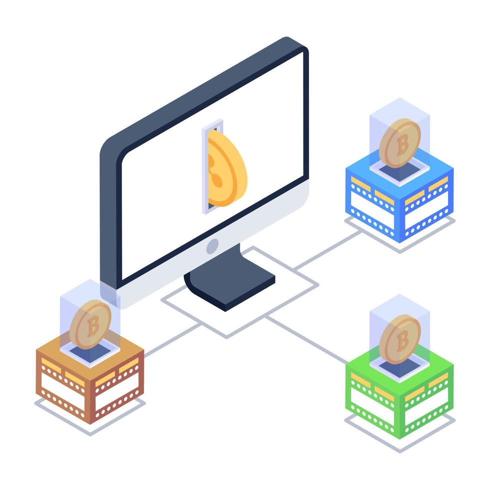 Client server in isometric style icon, blockchain technology vector