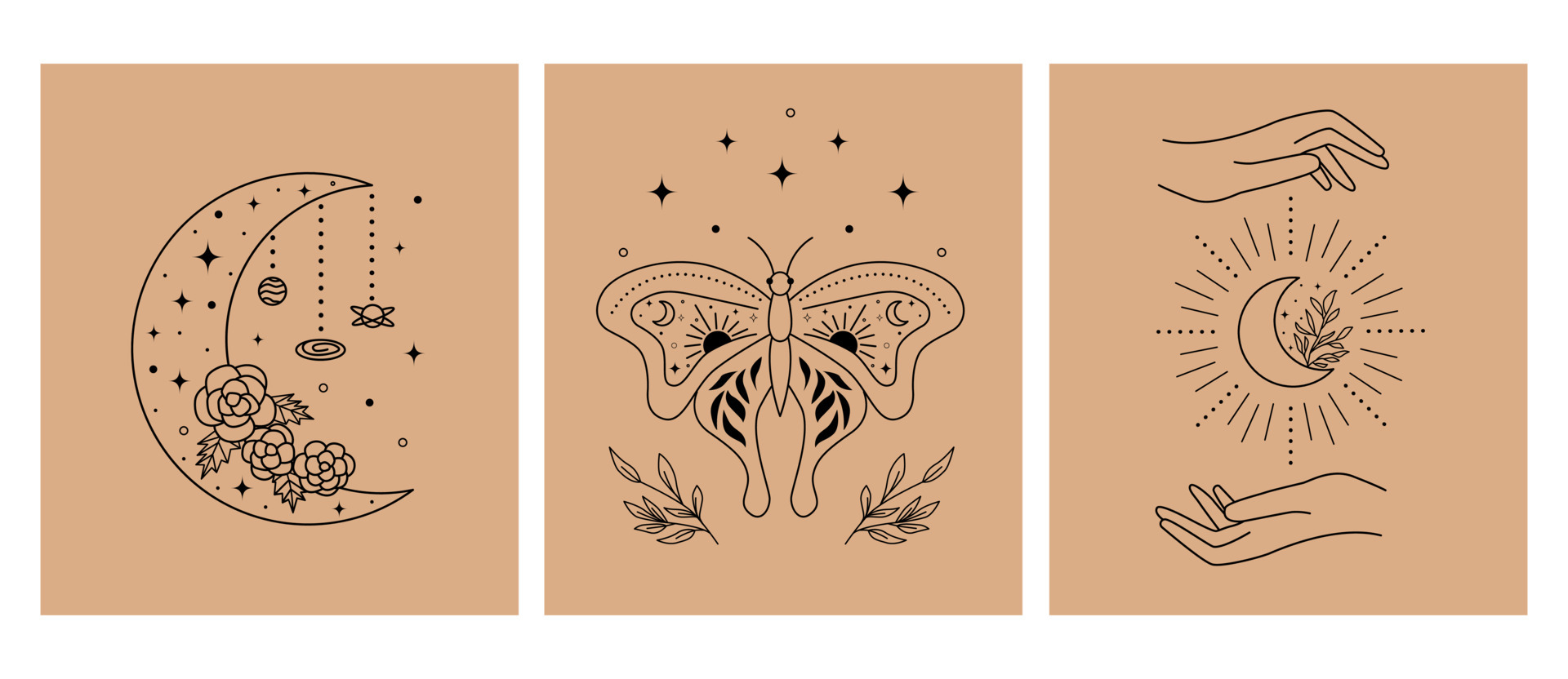 Esoteric vector set. Magic posters 6607457 Vector Art at Vecteezy