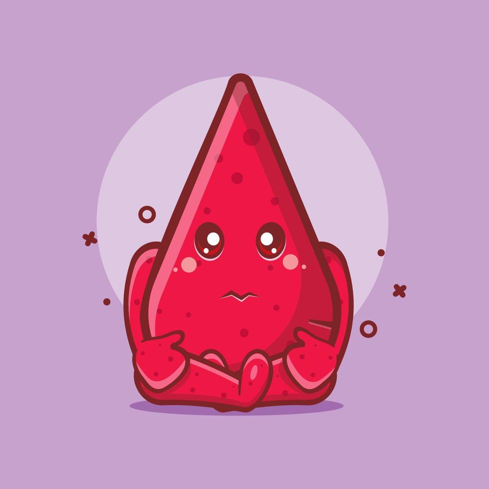 Triste gota de sangre personaje mascota dibujos animados aislados en diseño de estilo plano vector