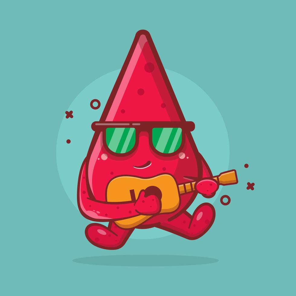 linda mascota de personaje de gota de sangre tocando guitarra dibujos animados aislados en diseño de estilo plano vector