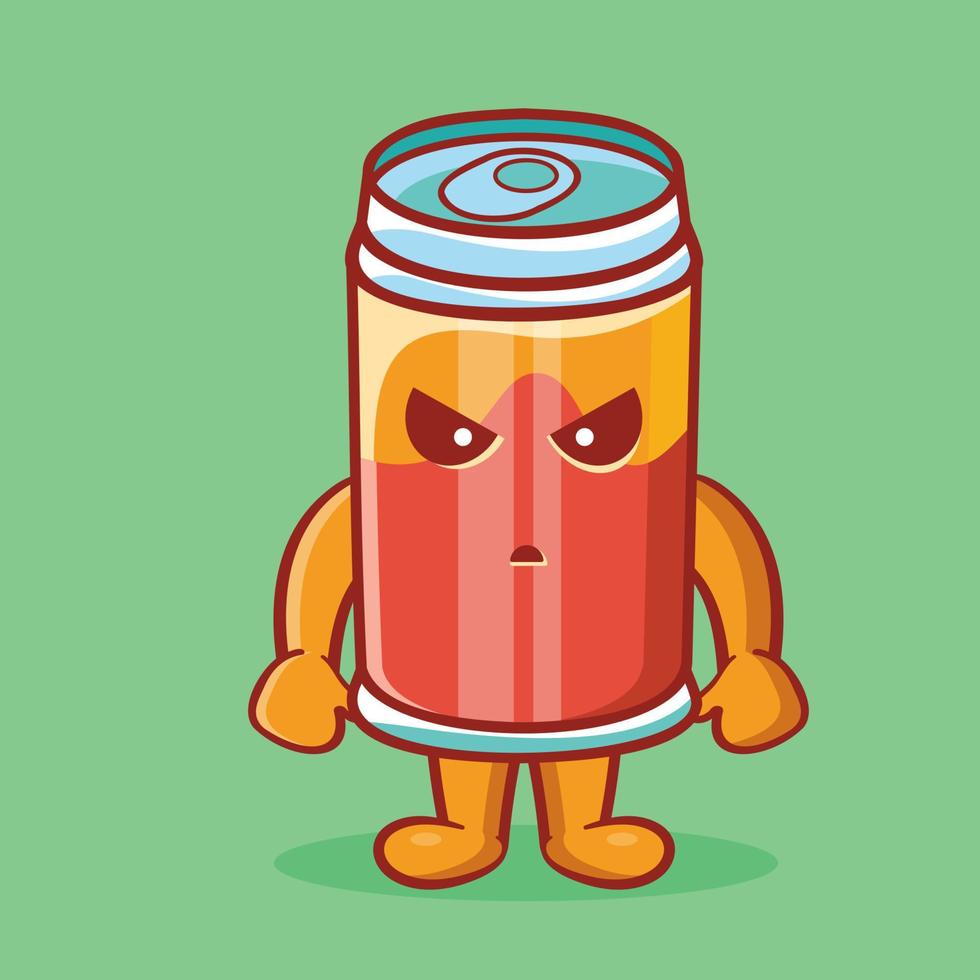 cute drink can mascot with mad gesture isolated cartoon in flat style design vector