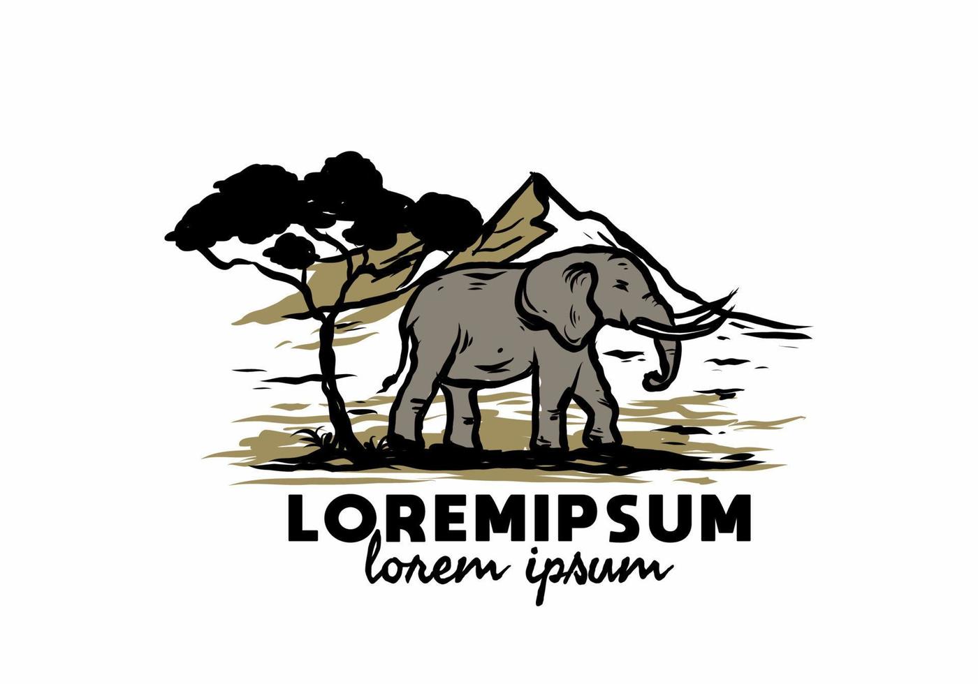 Big elephant illustration drawing with lorem ipsum text vector