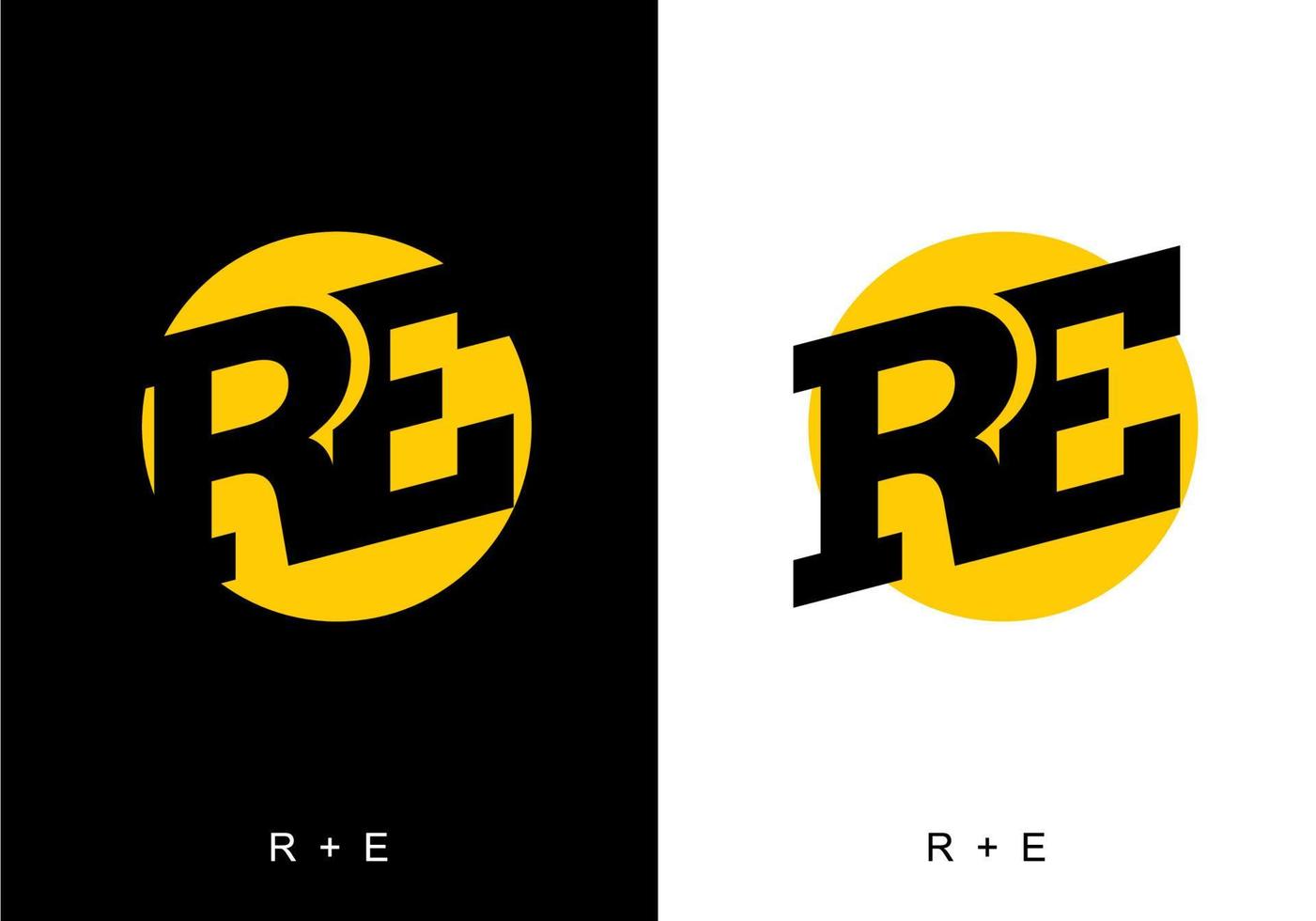 Black and white color of RE initial letter vector