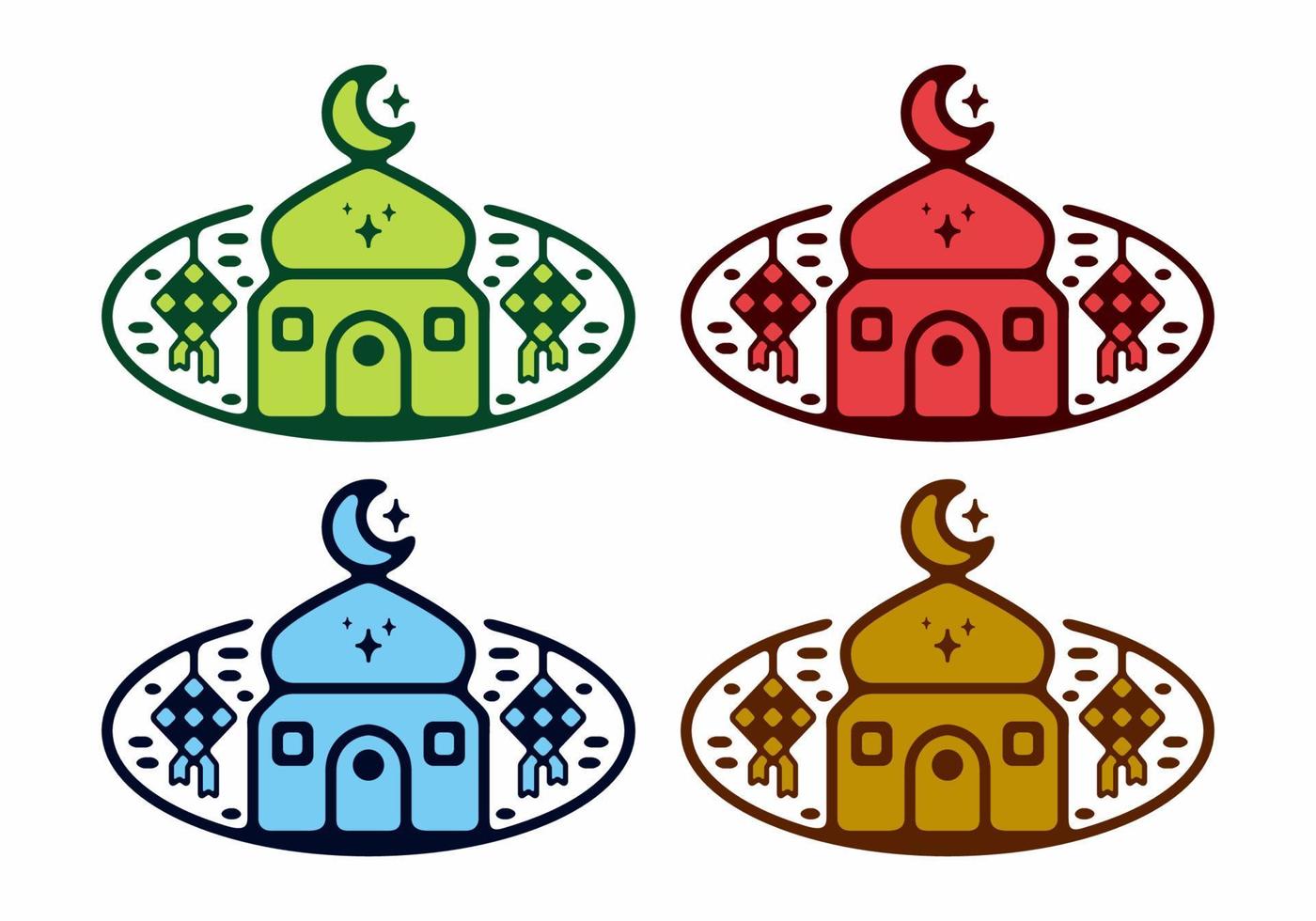 Colorful Mosque and ketupat flat illustration vector