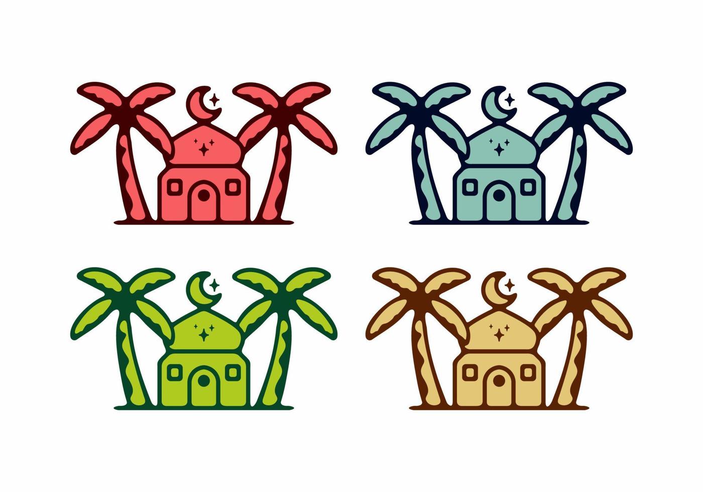 mezquita colorida y palmera datilera ilustración de arte plano vector