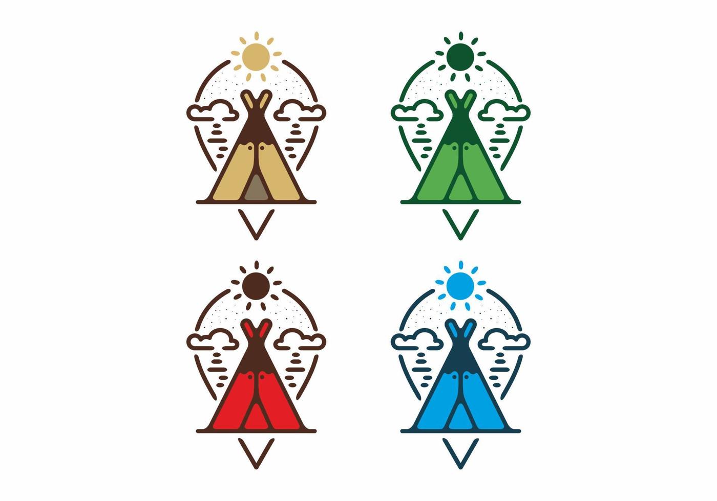Colorful camping tent line art badge vector