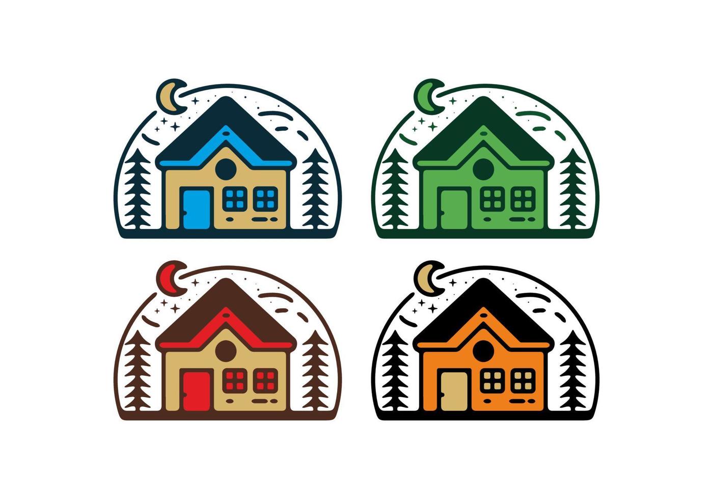 Colorful house line art badge vector