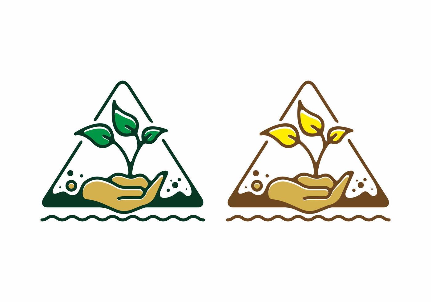 Colorful plant and hand in triangle shape vector