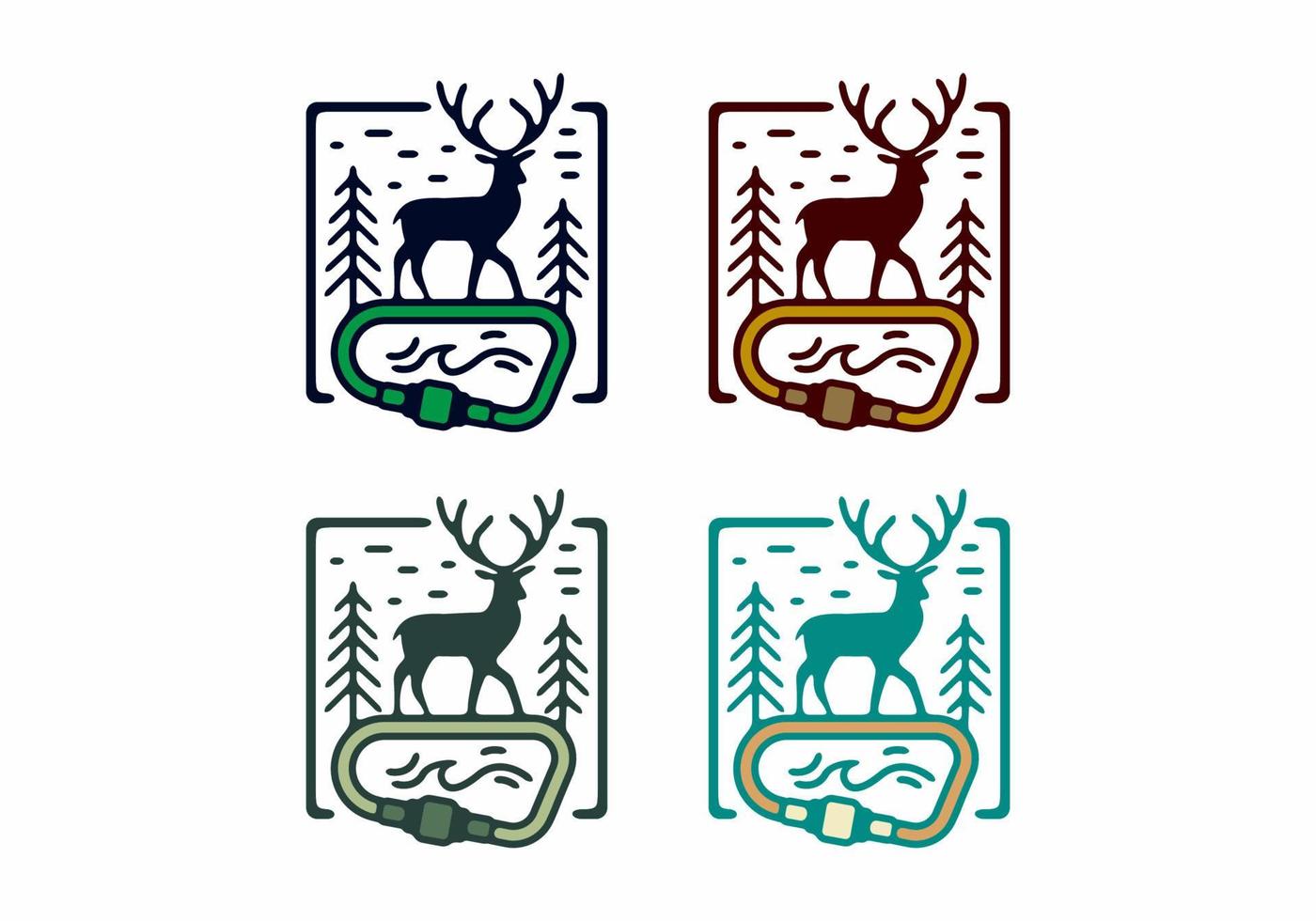 Colorful vintage line art of deer and carabiner vector