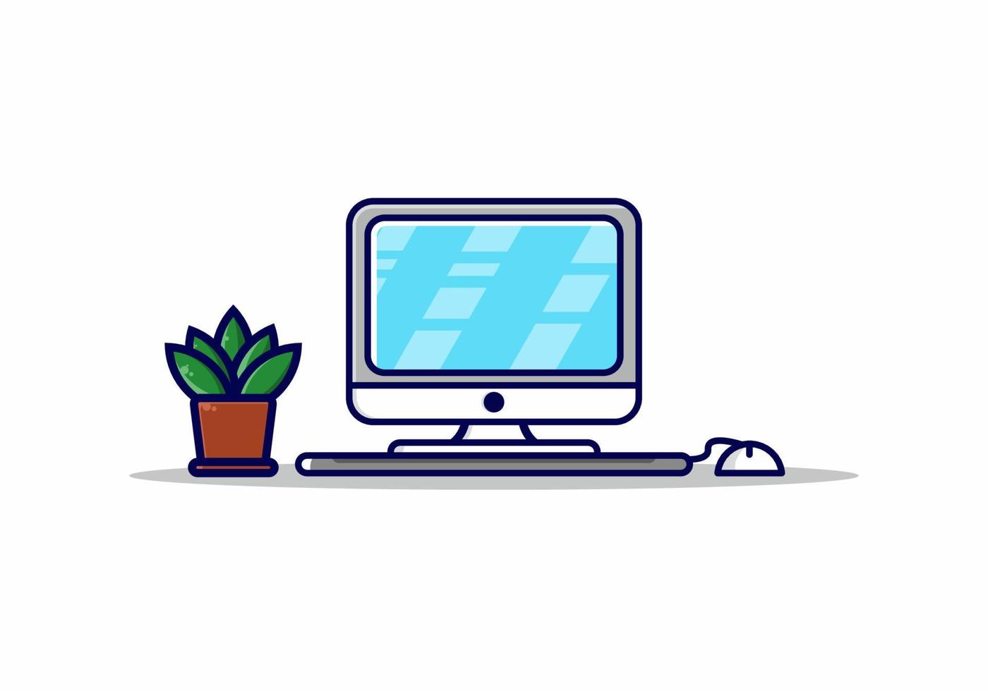 Computer and ornamental plants vector