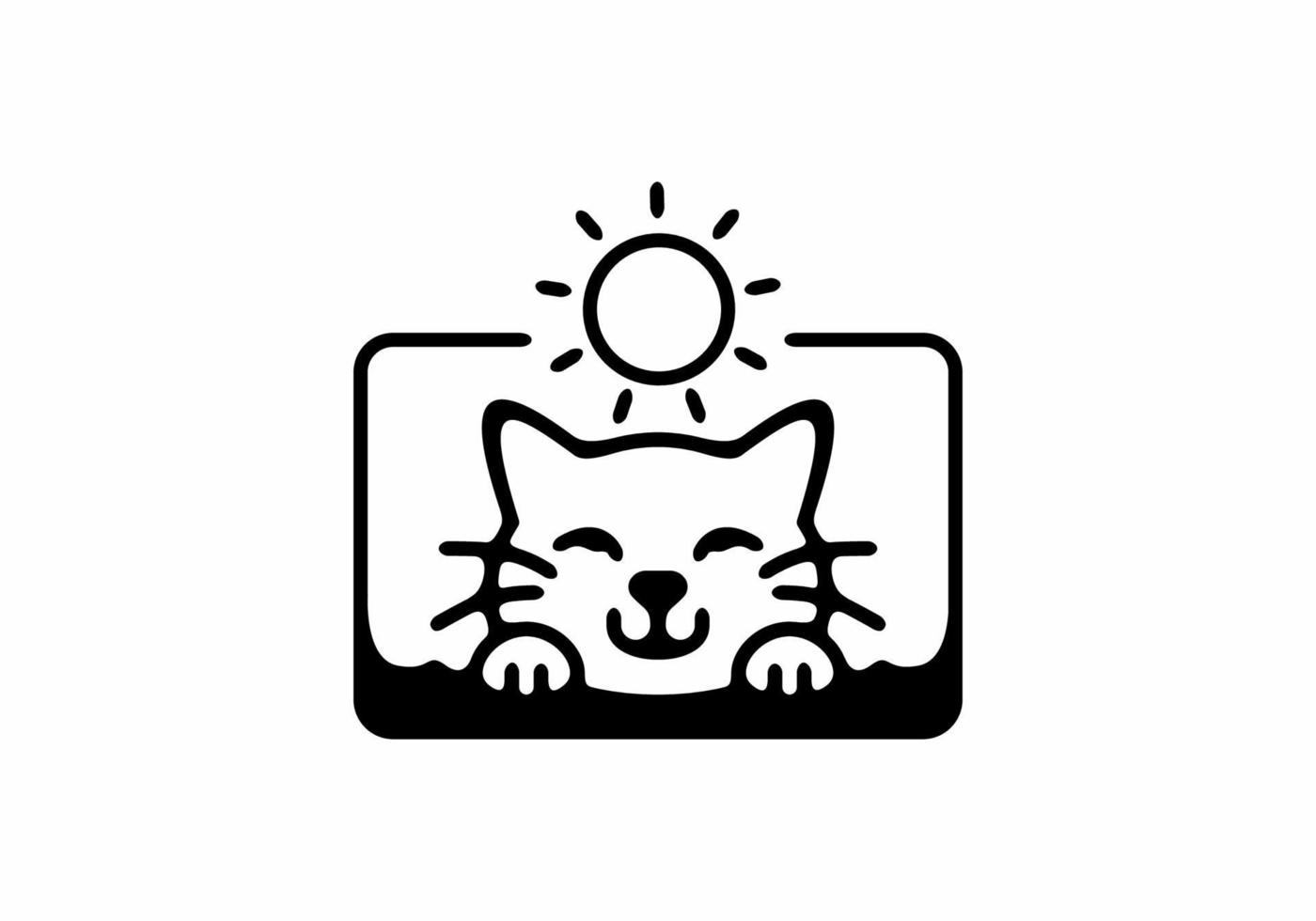 linda ilustración de arte de línea de gato y sol vector