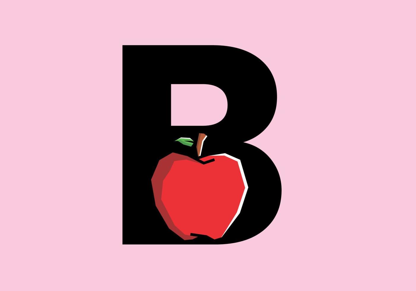 B initial letter with red apple in stiff art style vector