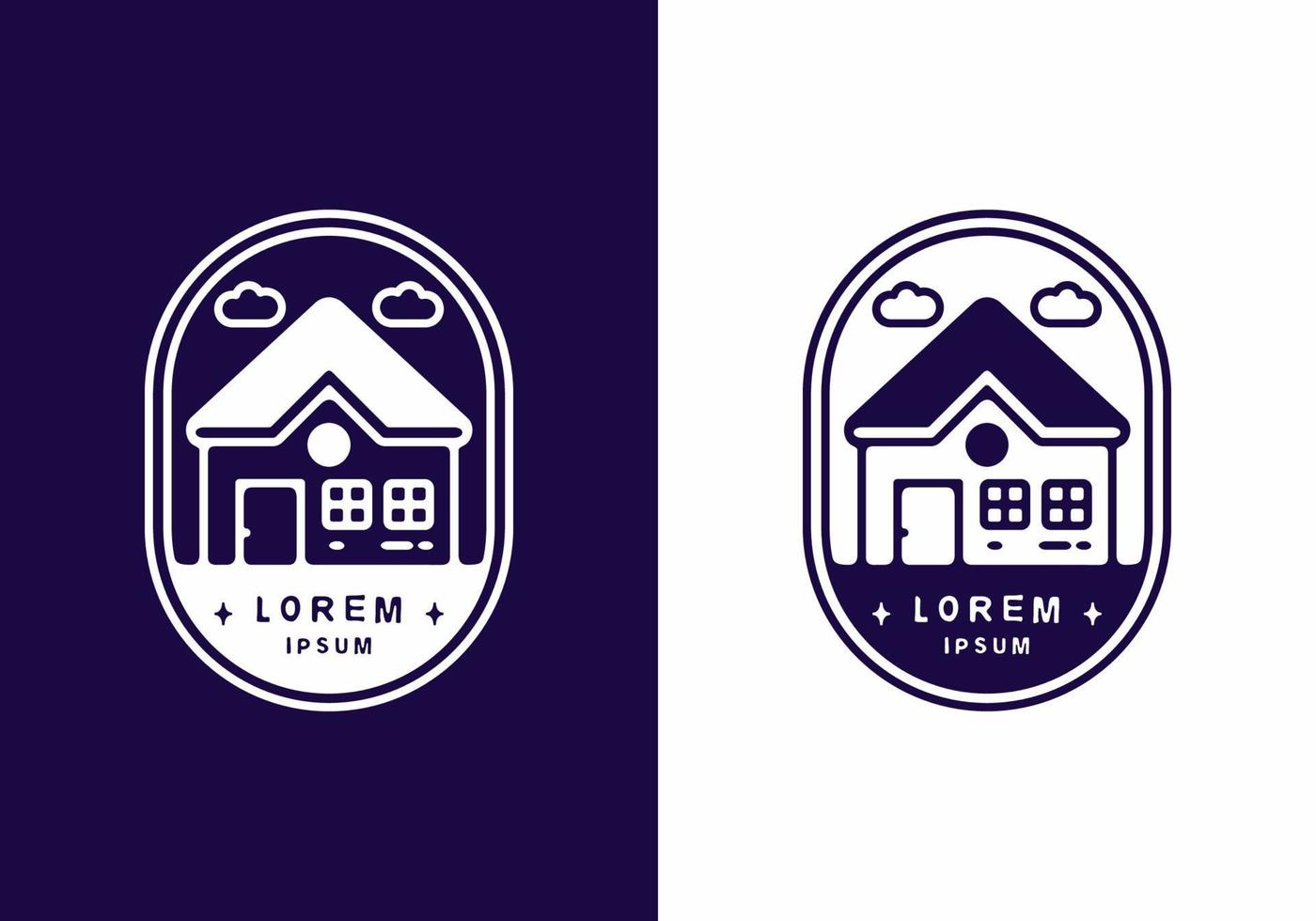 Dark blue and white color of house in oval shape line art vector