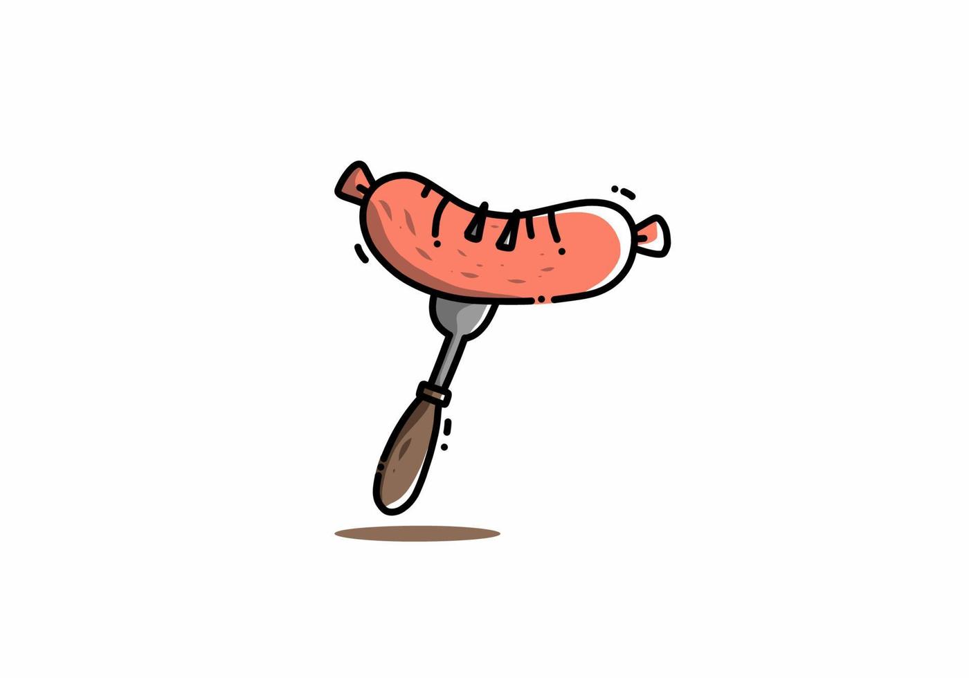 Cute kawaii illustration of sausage on fork vector