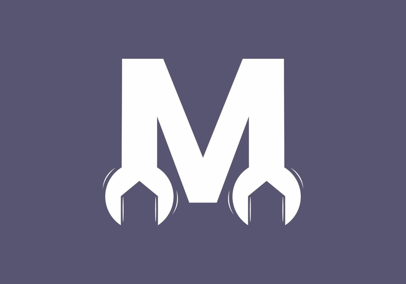 M initial letter with wrench shape vector