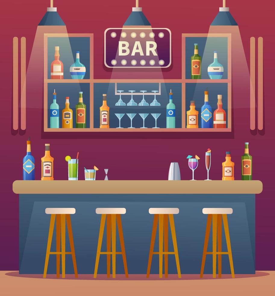 barra de bar diseño de interiores ilustración de dibujos animados vector