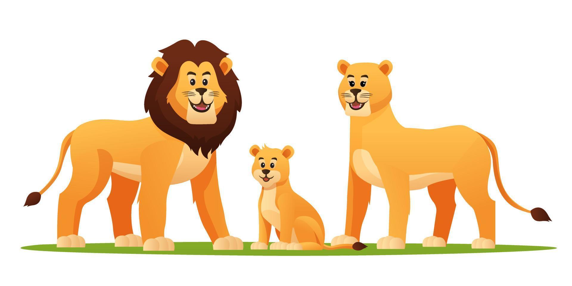 conjunto de ilustración de dibujos animados de la familia del león vector