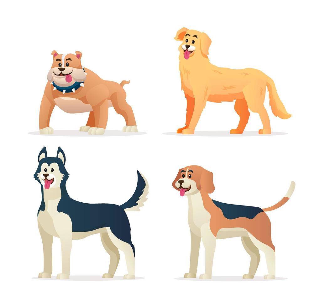 ilustración de dibujos animados de diferentes razas de perros vector