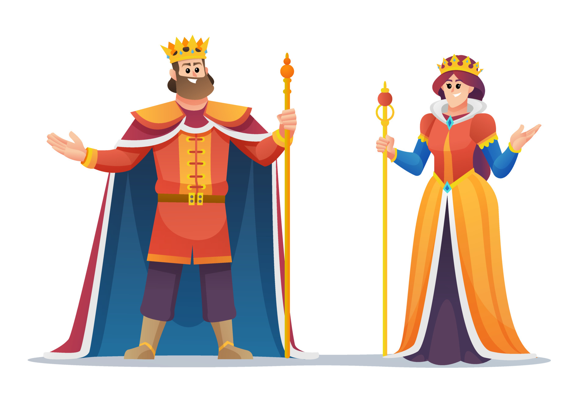 King and queen cartoon character set 6607691 Vector Art at Vecteezy