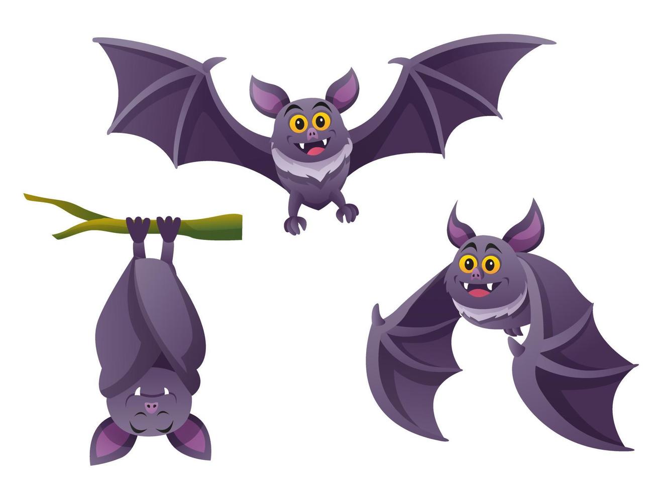 Set of cute bat in various poses cartoon illustration vector