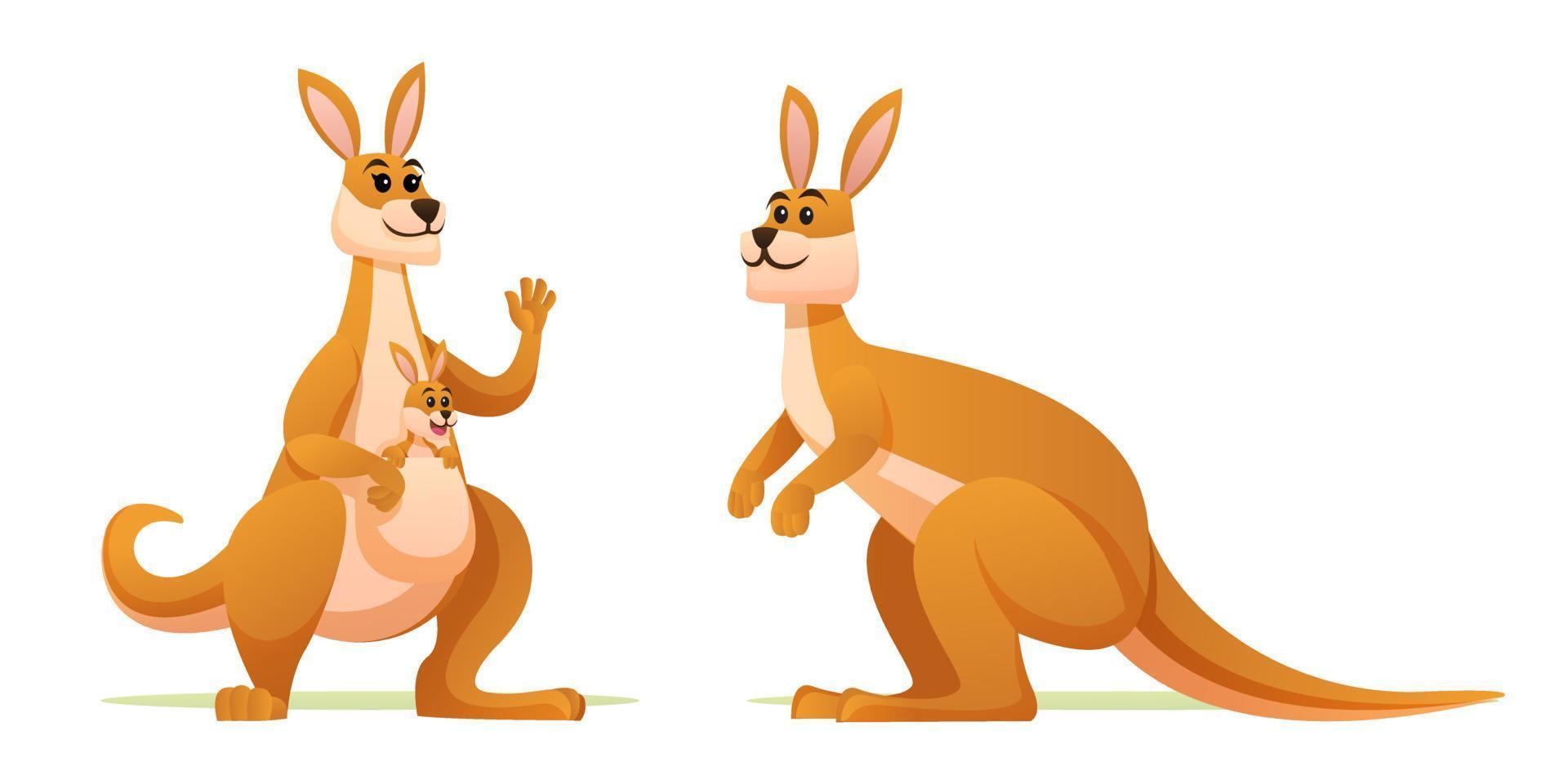 Set of kangaroo family with baby joey cartoon illustration vector