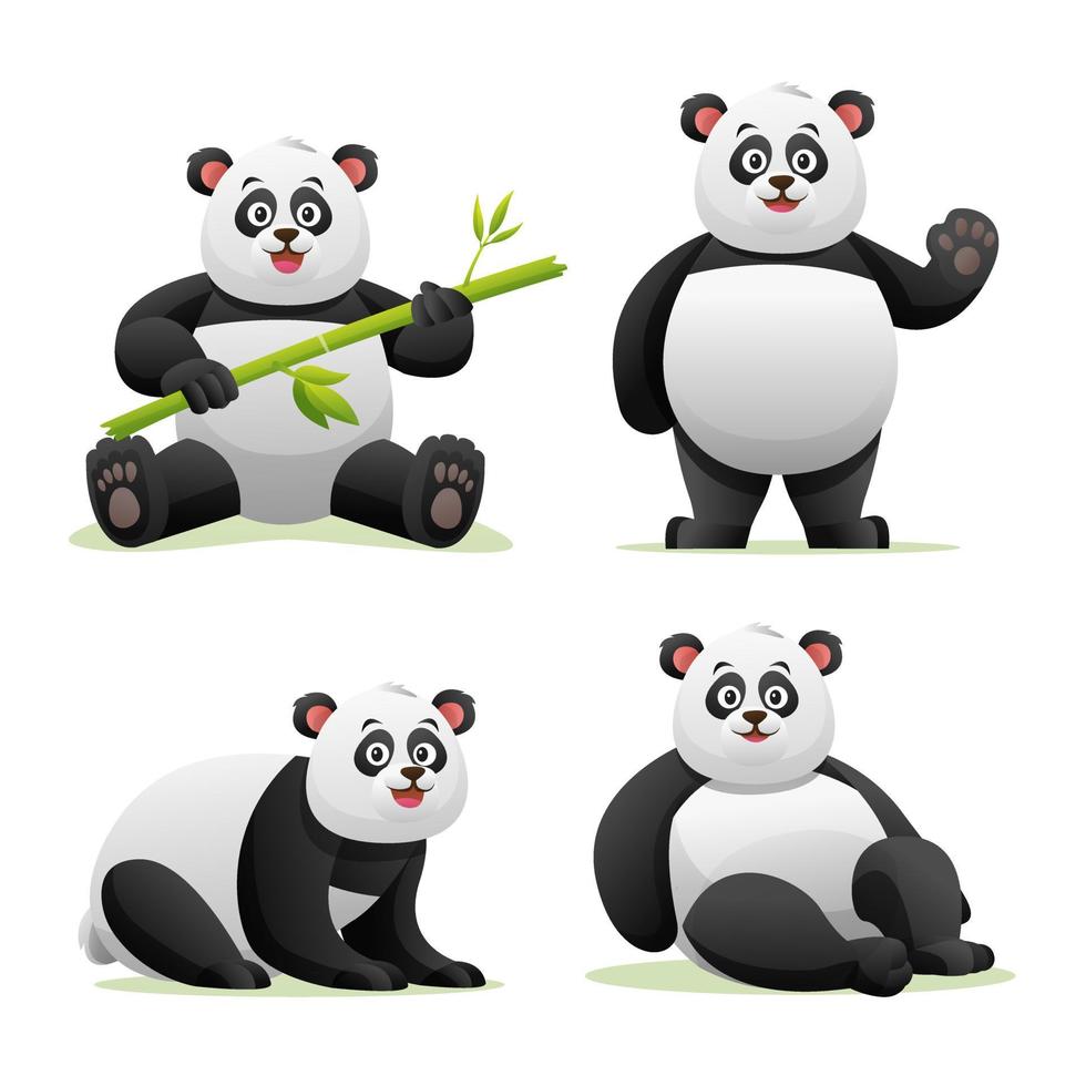 conjunto de panda en varias poses ilustración de dibujos animados vector