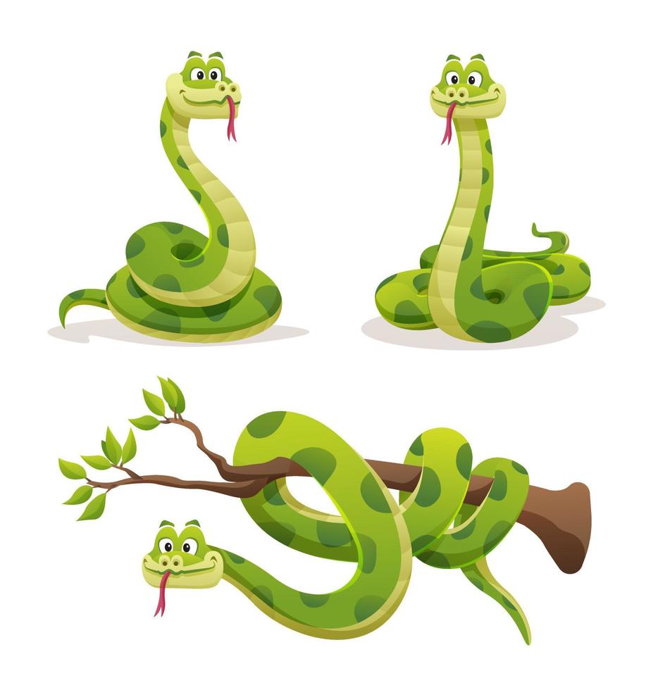 conjunto de serpiente en varias poses ilustración de dibujos animados vector