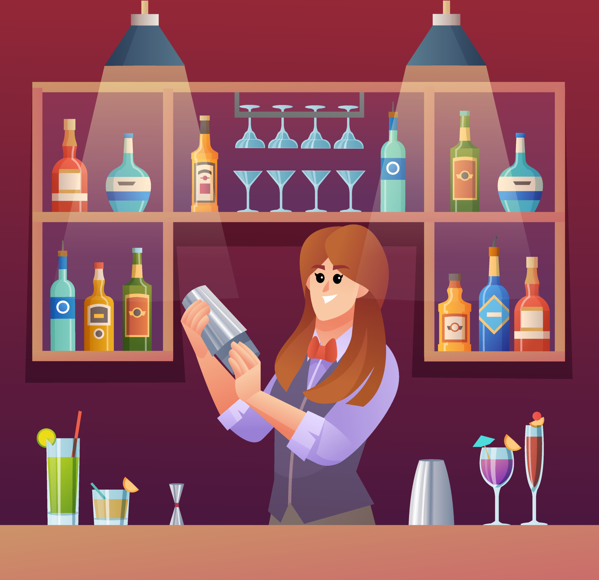 Female bartender mixing drinks at bar counter cartoon illustration 6607799 Vector Art at Vecteezy Female bartender mixing drinks at bar counter cartoon illustration 6607799 Vector Art at Vecteezy